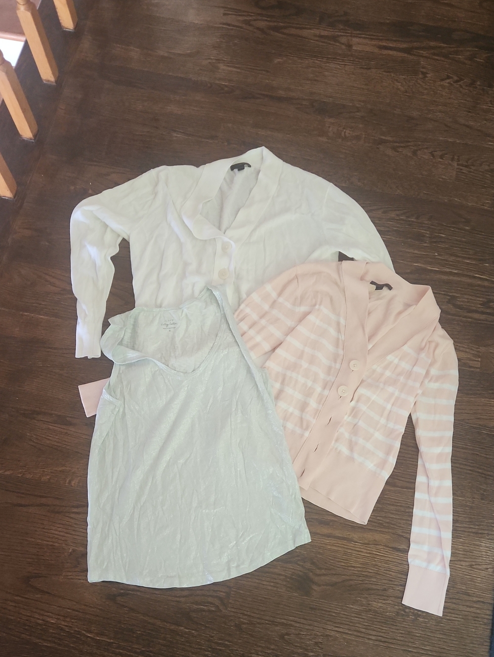 J. Crew Pink Striped V-Neck Cardigan